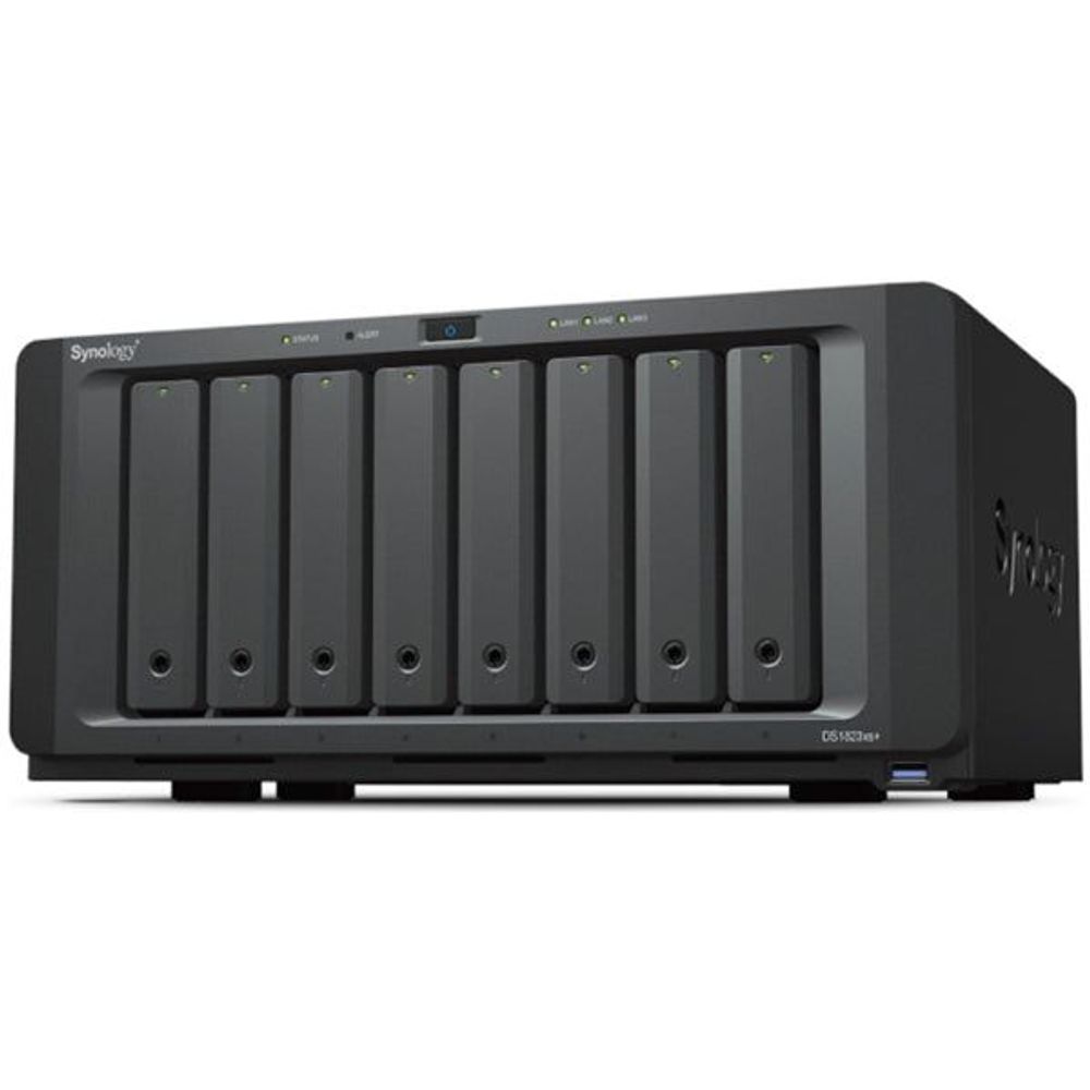 Synology DS1823XS+ 8-bay NAS server, black front with eight drive bays and status LEDs