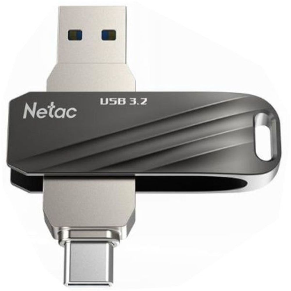 Netac dual USB 3.2 Type-C flash drive, black with metal connectors