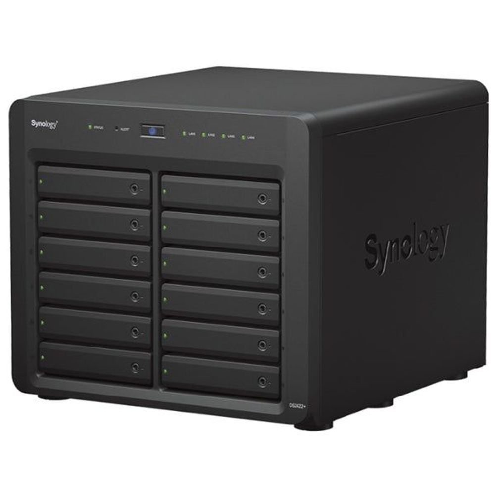 Synology DS2422+ black 12-bay NAS with front drive bays and LED indicators