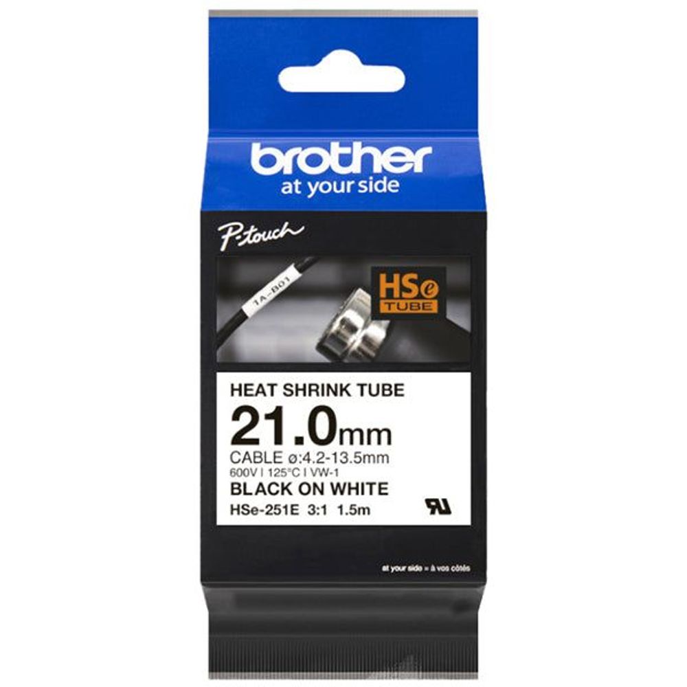 HSE251E - Brother HSe-251E 21.0mm x 1.5m Black on White Heat Shrink Tape