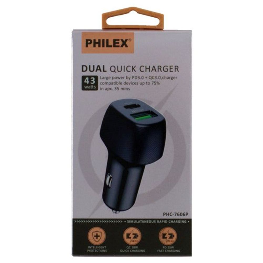 PHC-7606P - Sansai Dual USB Car Charger - Type-C & Type-A