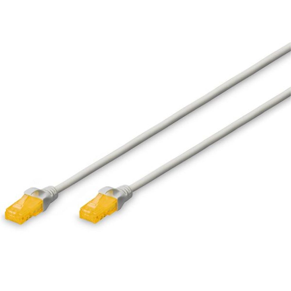 Grey CAT6 slim patch cable with two yellow RJ45 connectors