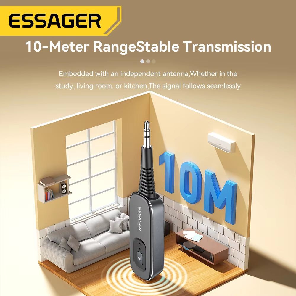 Bluetooth 5.1 Audio Receiver and Transmitter with 3.5mm AUX and Microphone for Wireless Stereo Music Streaming