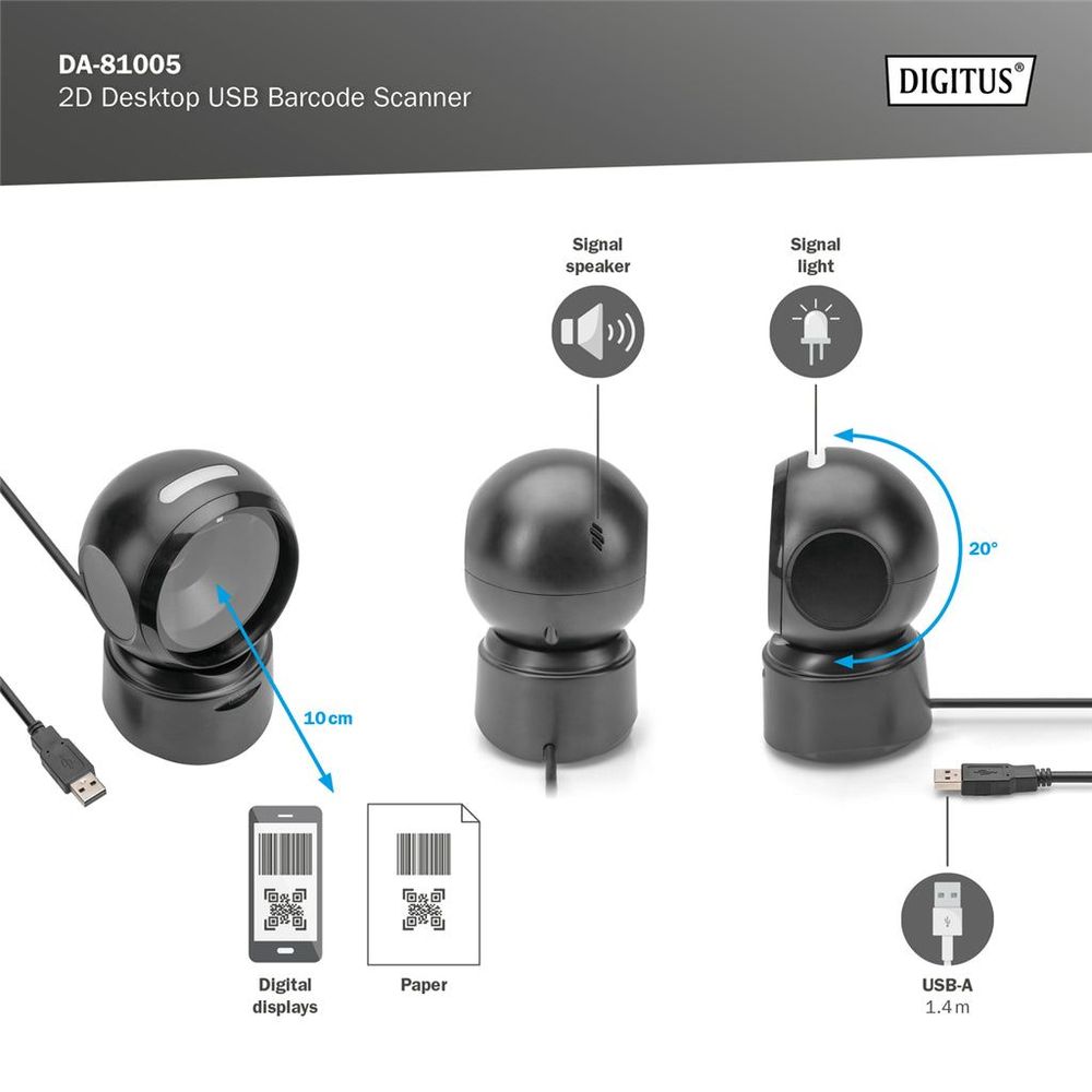 DA-81005 - Digitus 2D Desktop USB Barcode Scanner