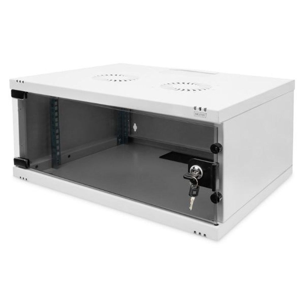 4U wall mount server cabinet, light gray, open front with lock and key