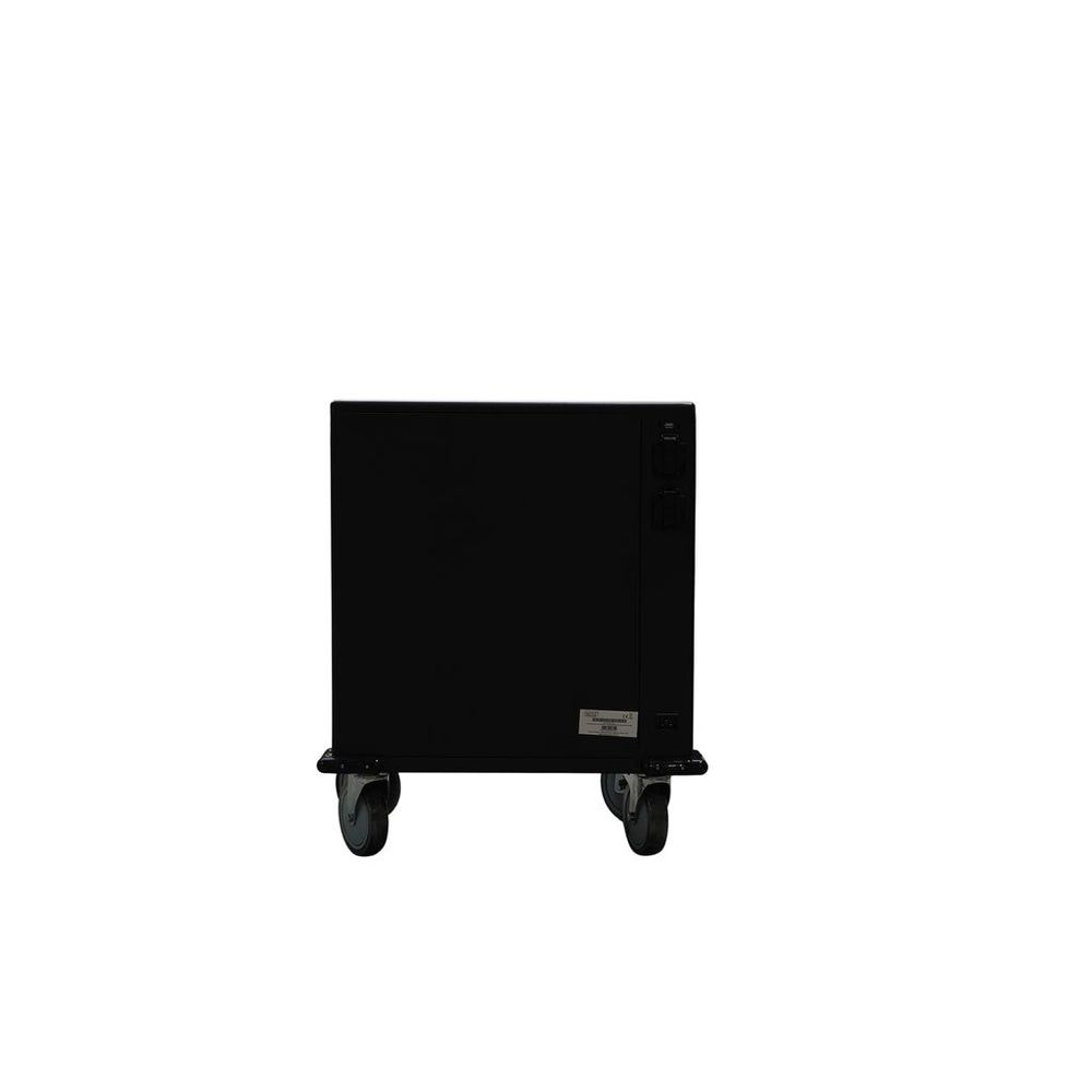 Black 32-bay charging trolley on four caster wheels