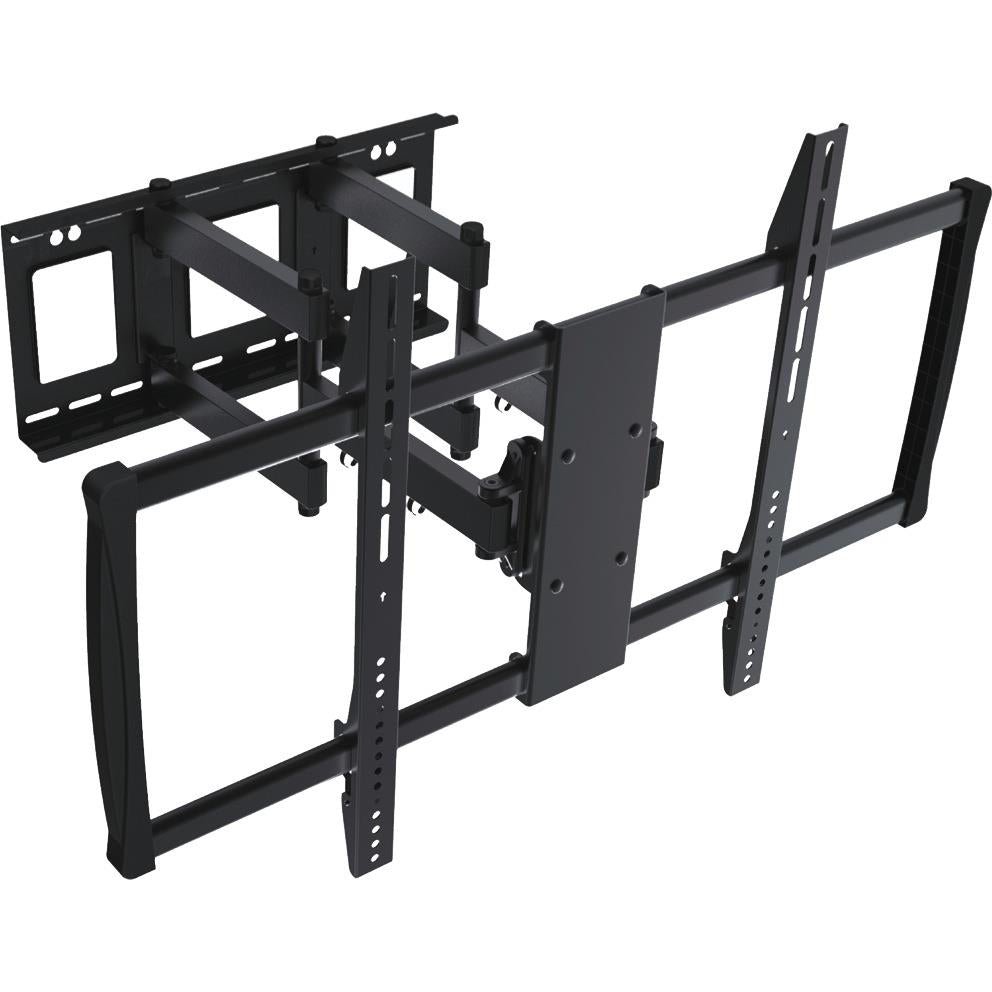 Black full-motion TV wall mount bracket with adjustable arms and mounting plate