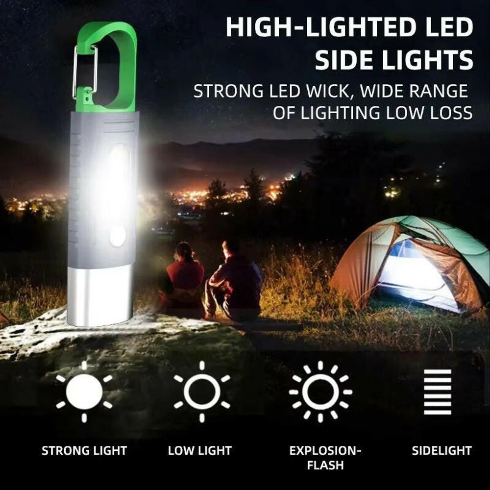 High-Power Mini LED Flashlight for Camping with Telescopic Zoom and Waterproof Design, Featuring 3 LEDs and Side Lights
