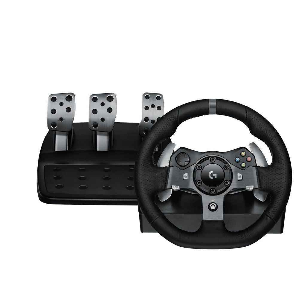 Black driving force racing wheel with metal paddle pedals and textured hand grips