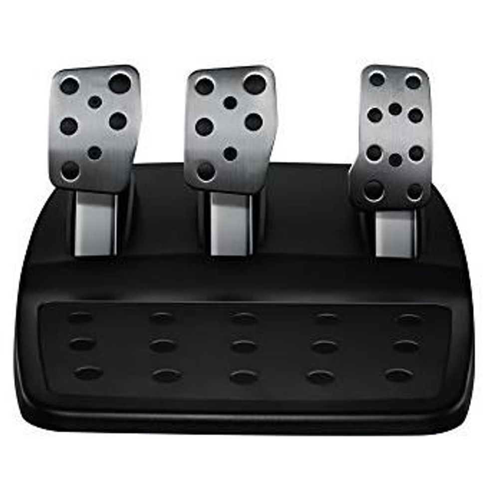 Black racing pedal set with three metal footplates and textured rubber pads