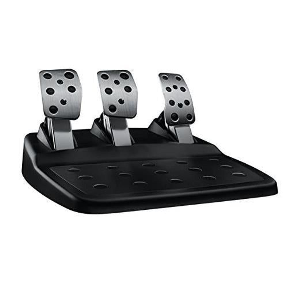 Black three-pedal set with metal footplates and raised dotted grip patterns