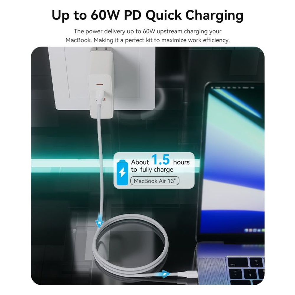 White USB-C male-to-male cable with Vention connector and attached cable