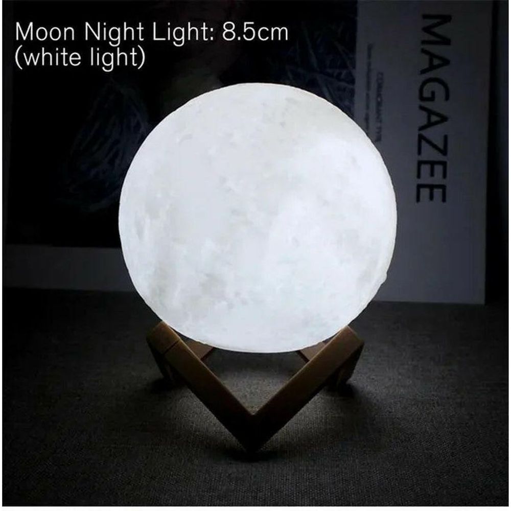 D5 8cm LED Moon Lamp with Stand - Battery Operated Starry Night Light for Bedroom Decor
