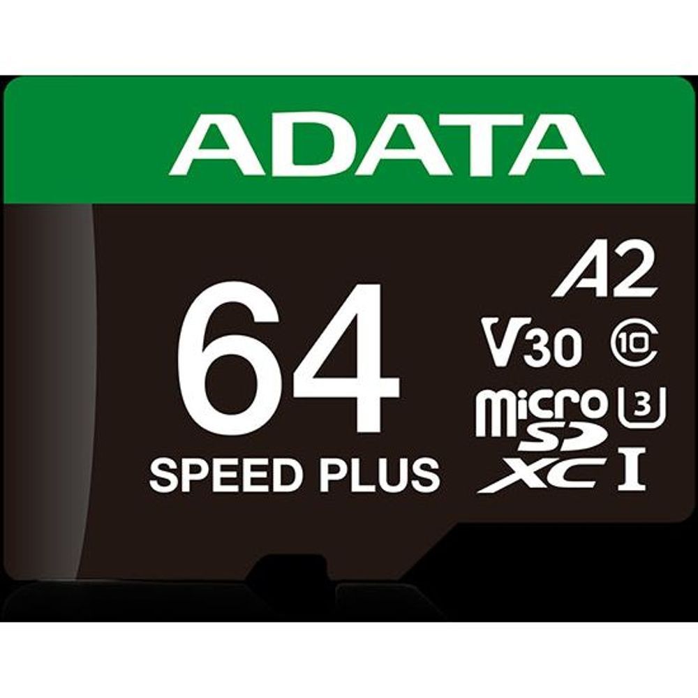 UD64GUI3V30A2SP-RA1 - ADATA Speed Plus microSDXC UHS-I U3 A2 V30 Card with Adapter 64GB