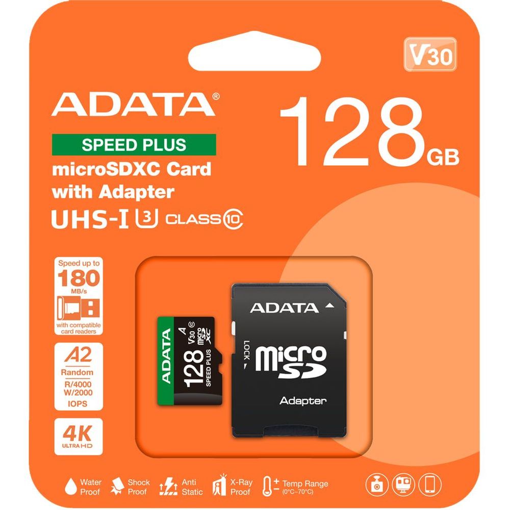ADATA Speed Plus microSDXC 128GB card with adapter retail package, UHS-I V30
