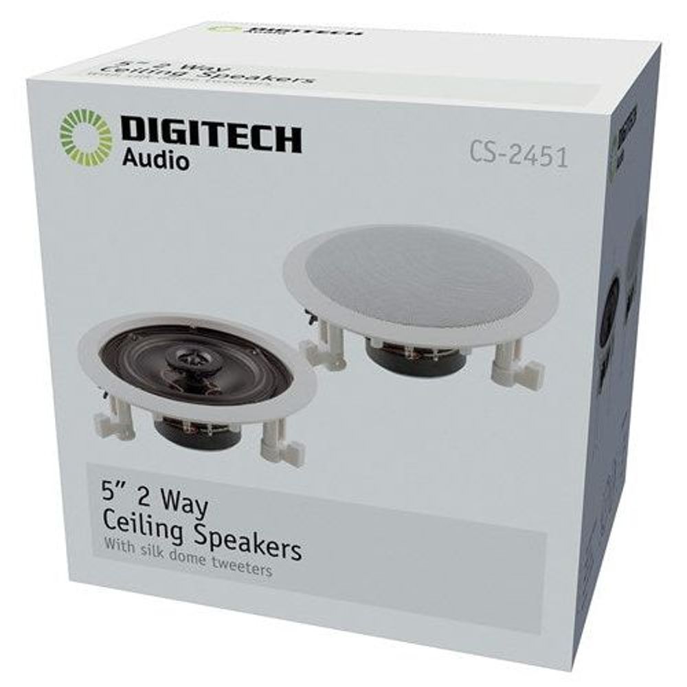 In-ceiling speaker product box with pictured 5.25-inch speaker and round grille