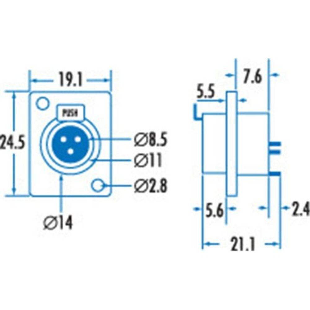 PS1930 - 3 Pin Chasis Female Mini XLR Style Connector