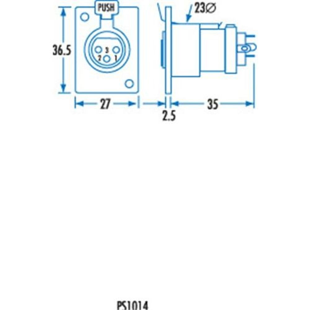 PS1014 - 3 Pin Chassis Female Metal Cannon Type Connector