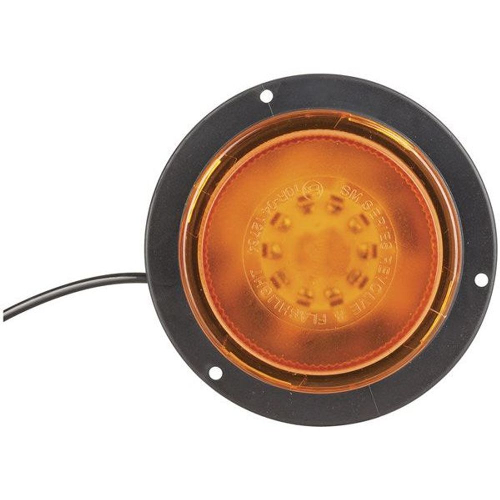 Round strobe light housing with amber lens and mounting holes