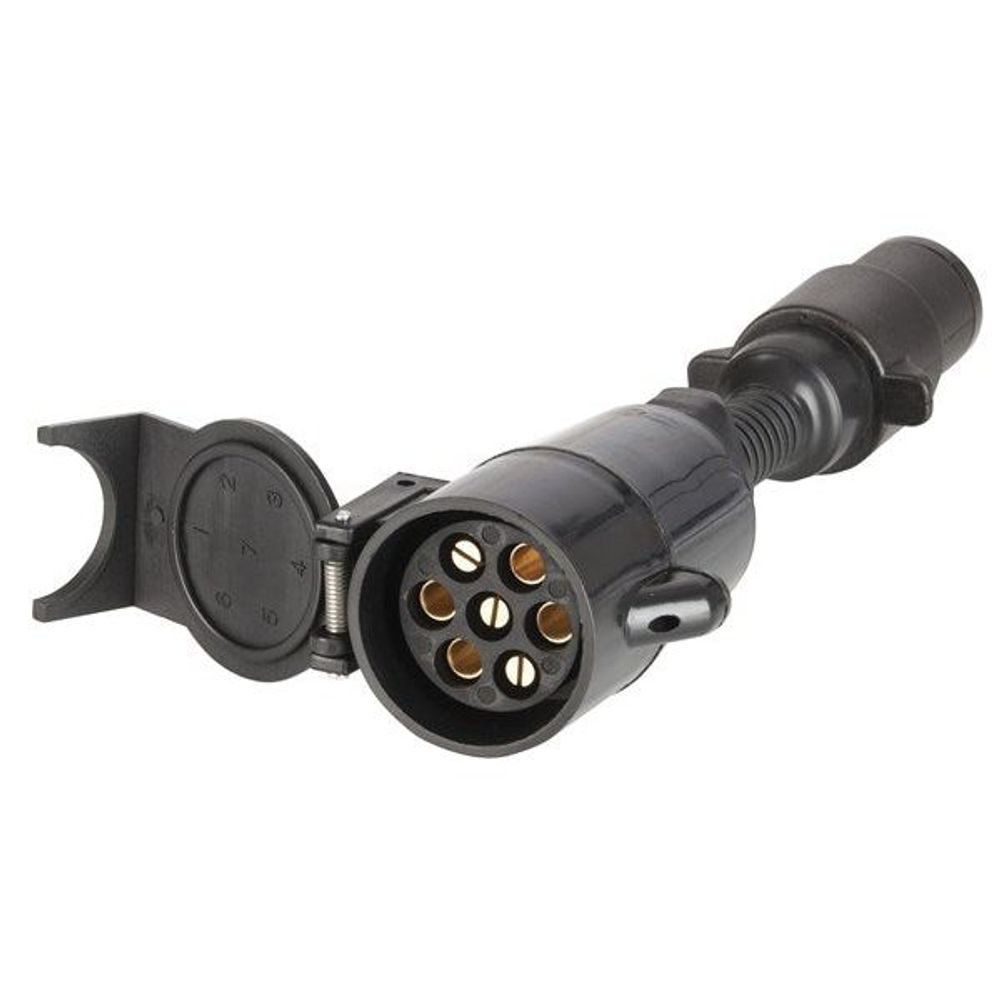 Black 7-pin trailer socket adaptor showing 7-pin contacts and locking lugs
