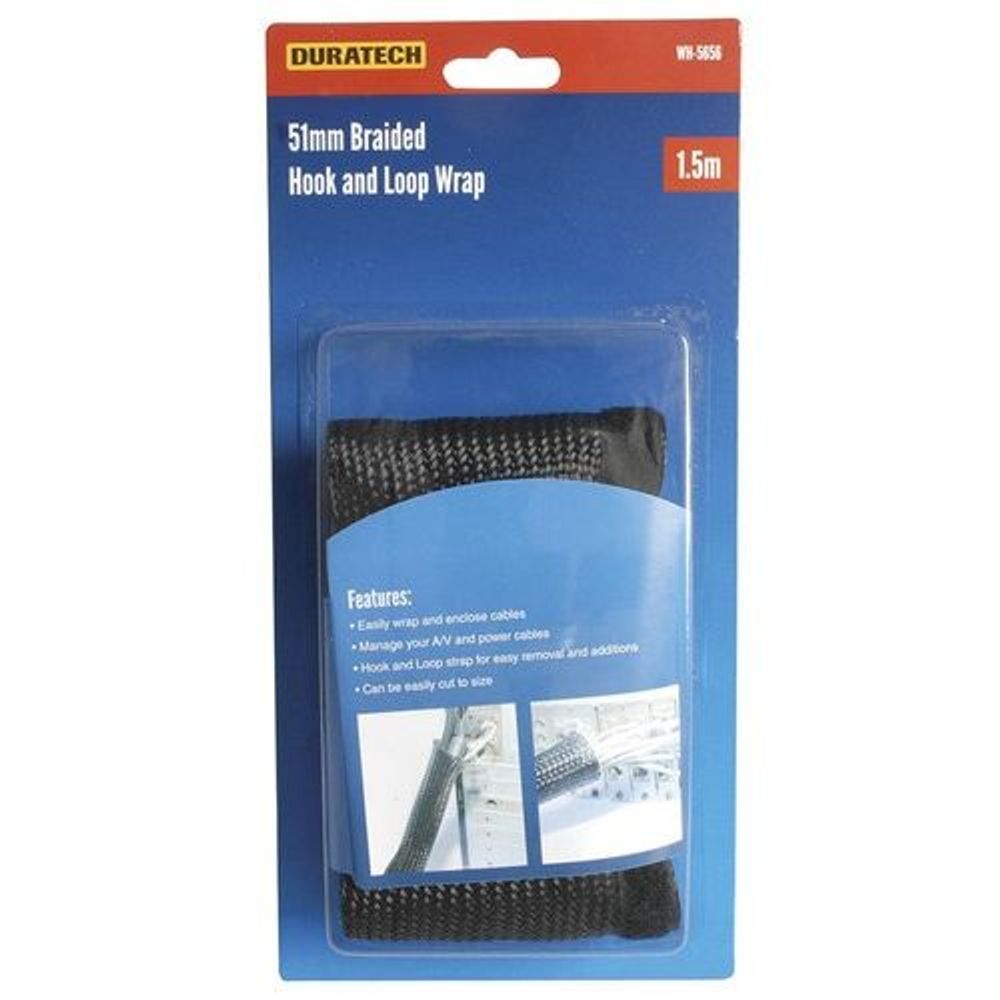 Duratech braided hook and loop loom wrap, 51mm x 1.5m, dark blue, boxed