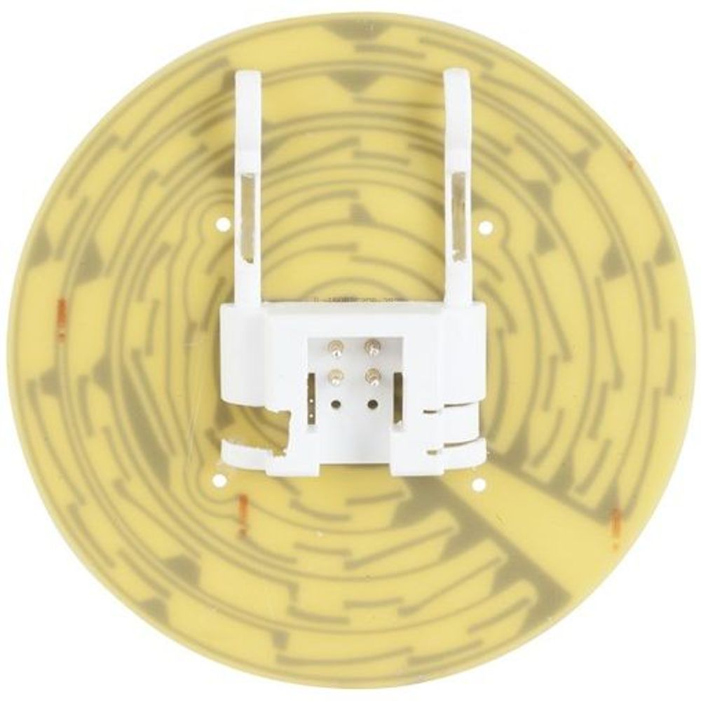 LED replacement lamp base with exposed connector pins on yellow PCB
