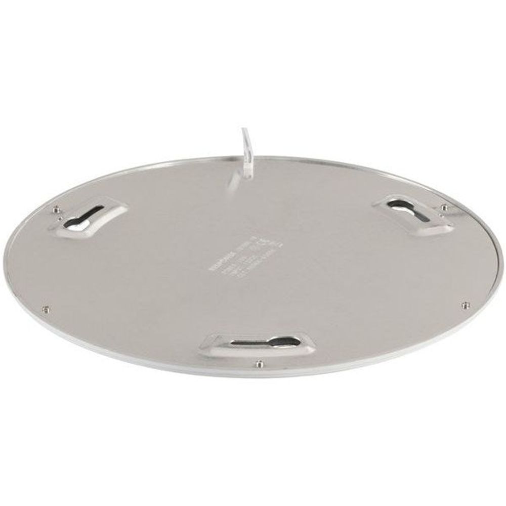 LED panel roof light base plate with four mounting brackets and center label