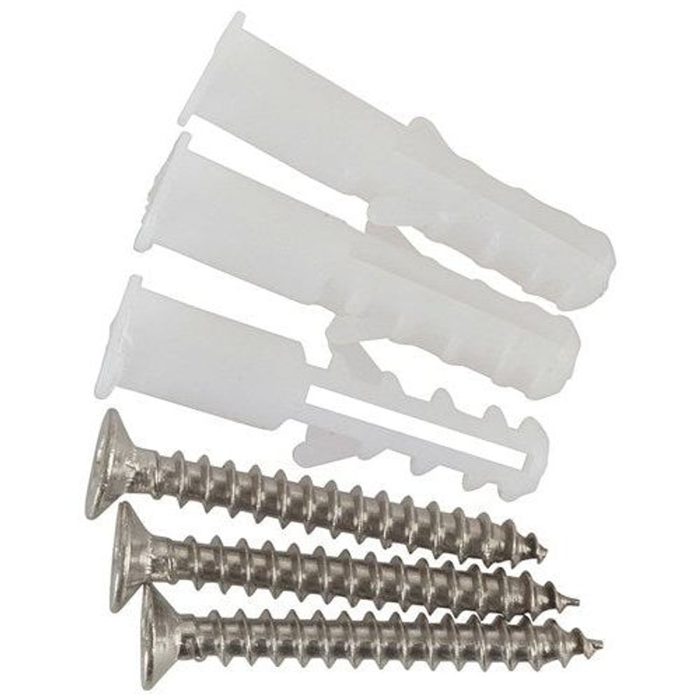 Mounting kit for round LED panel light: screws, anchors, and bracket pieces