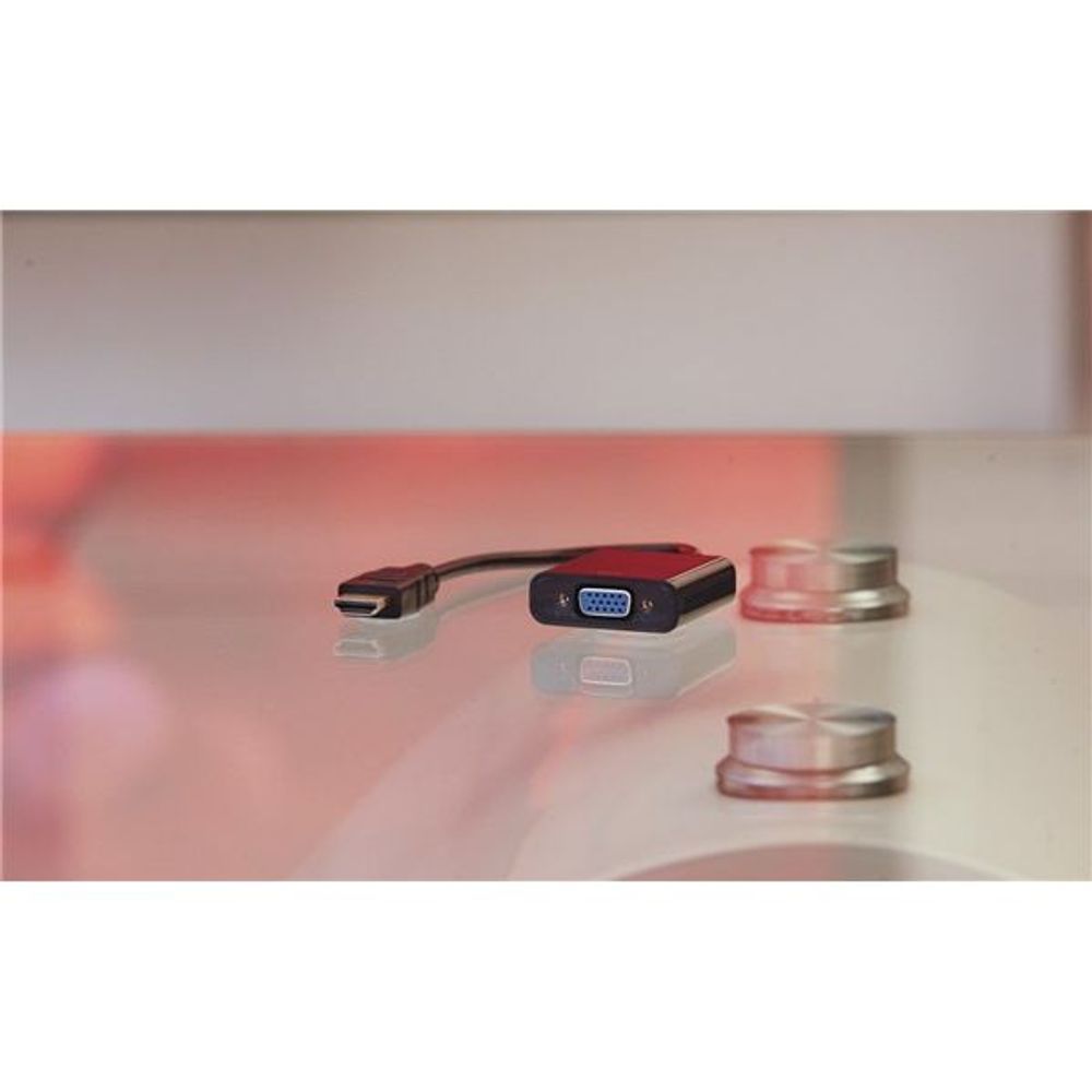 HDMI to VGA converter adapter with VGA plug and attached cables