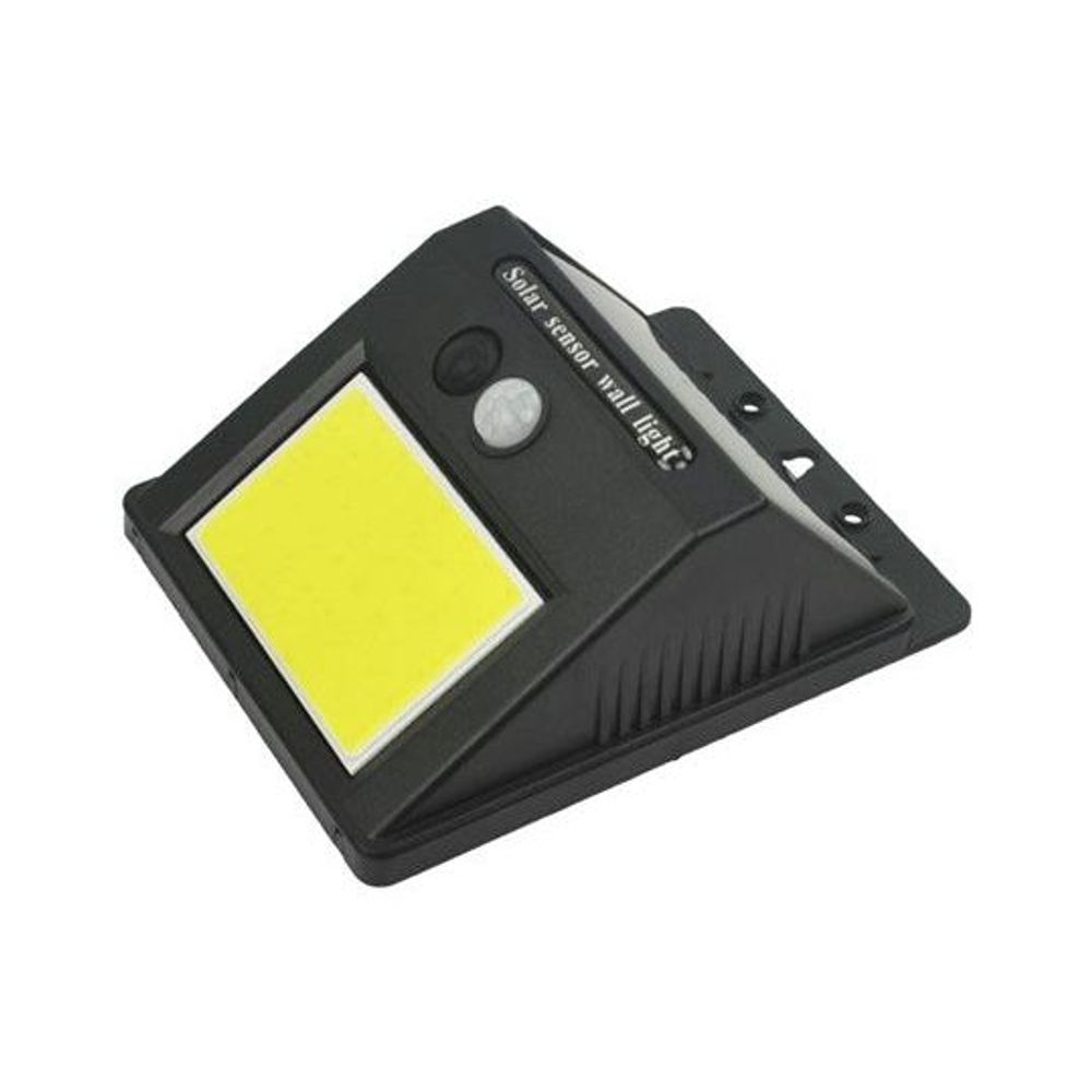 Black solar motion-sensor wall light with square LED and mounting holes on side