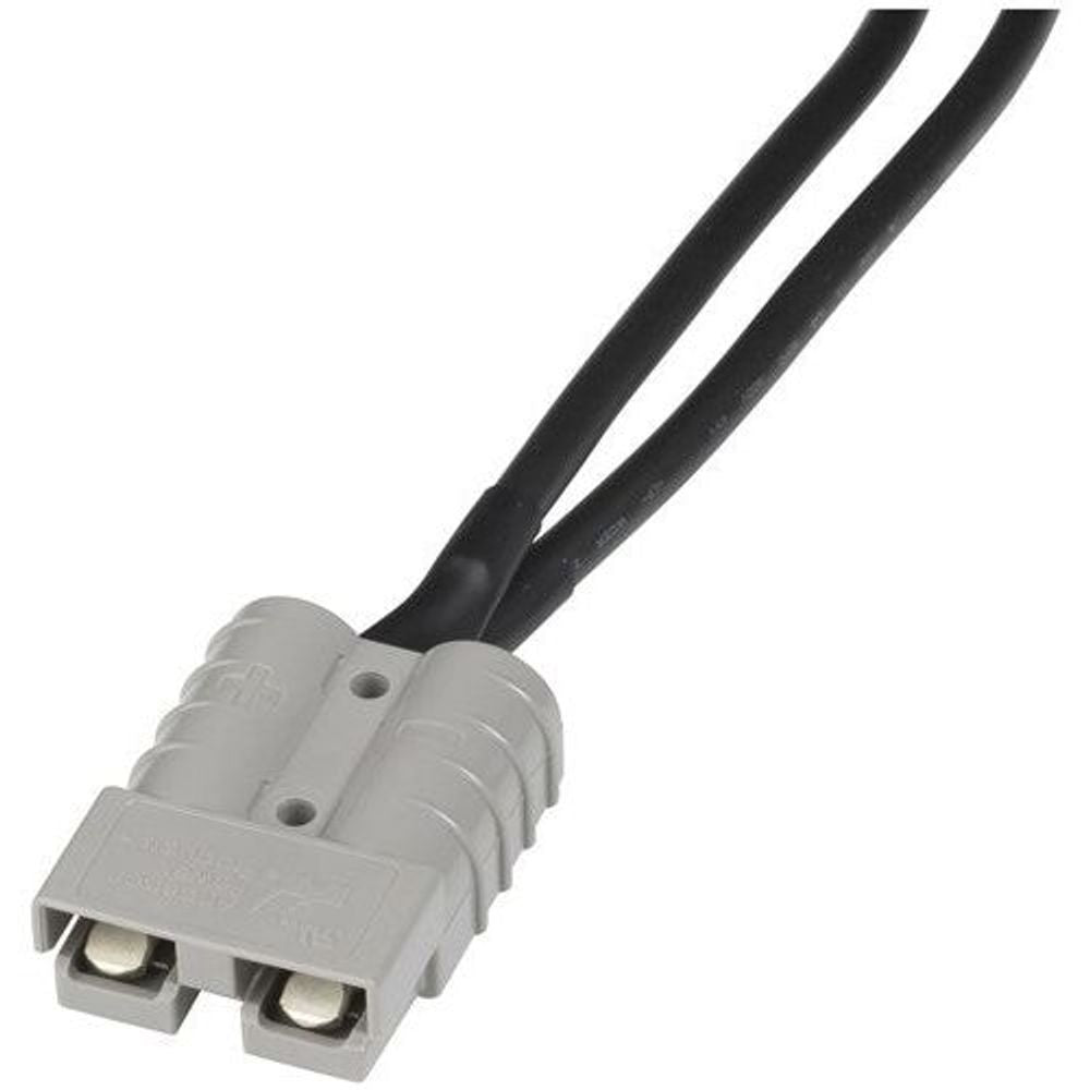Grey 2-screw terminal block connector with two black power wires