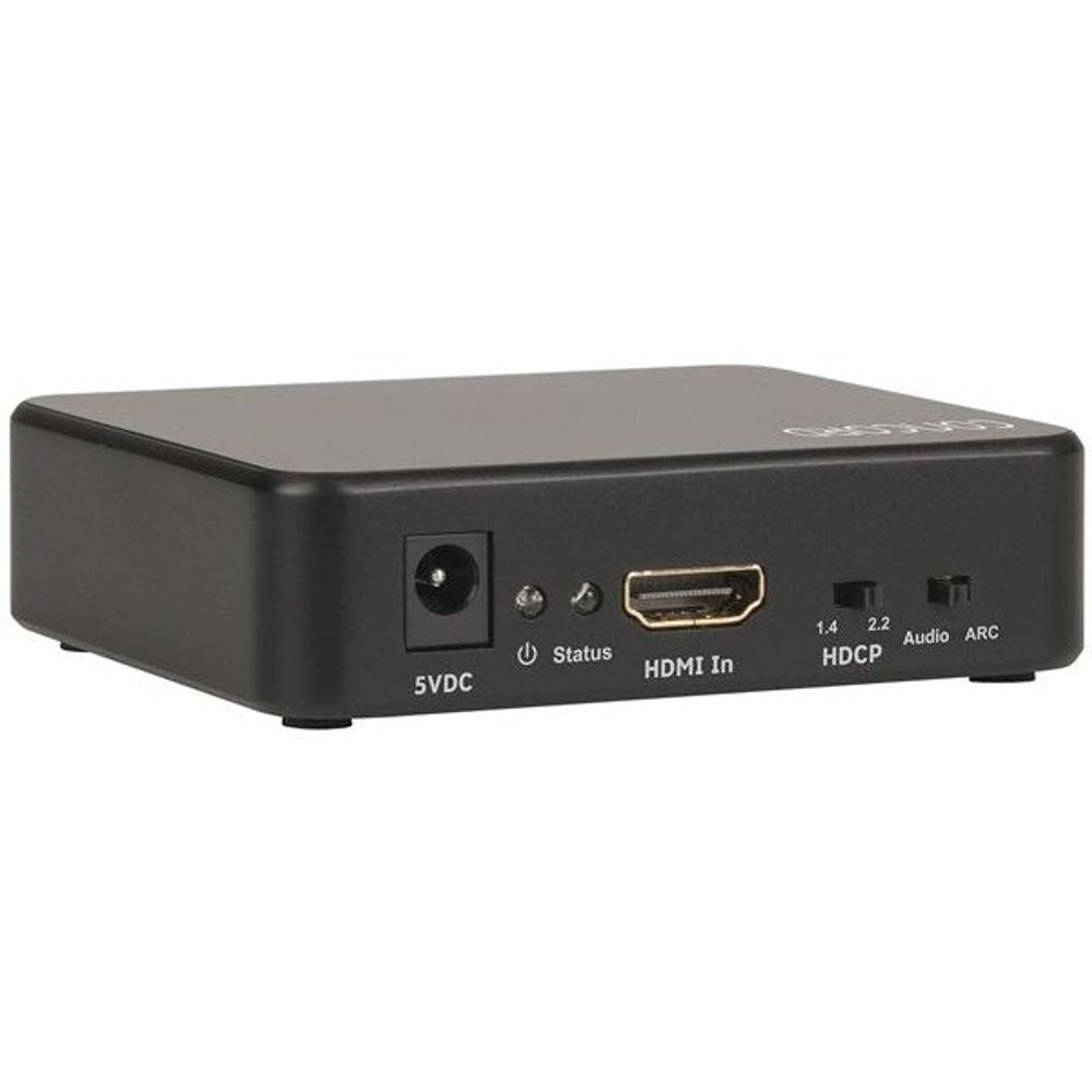 HDMI audio extractor rear ports: 5VDC, HDMI in, Status, Audio ARC, HDCP