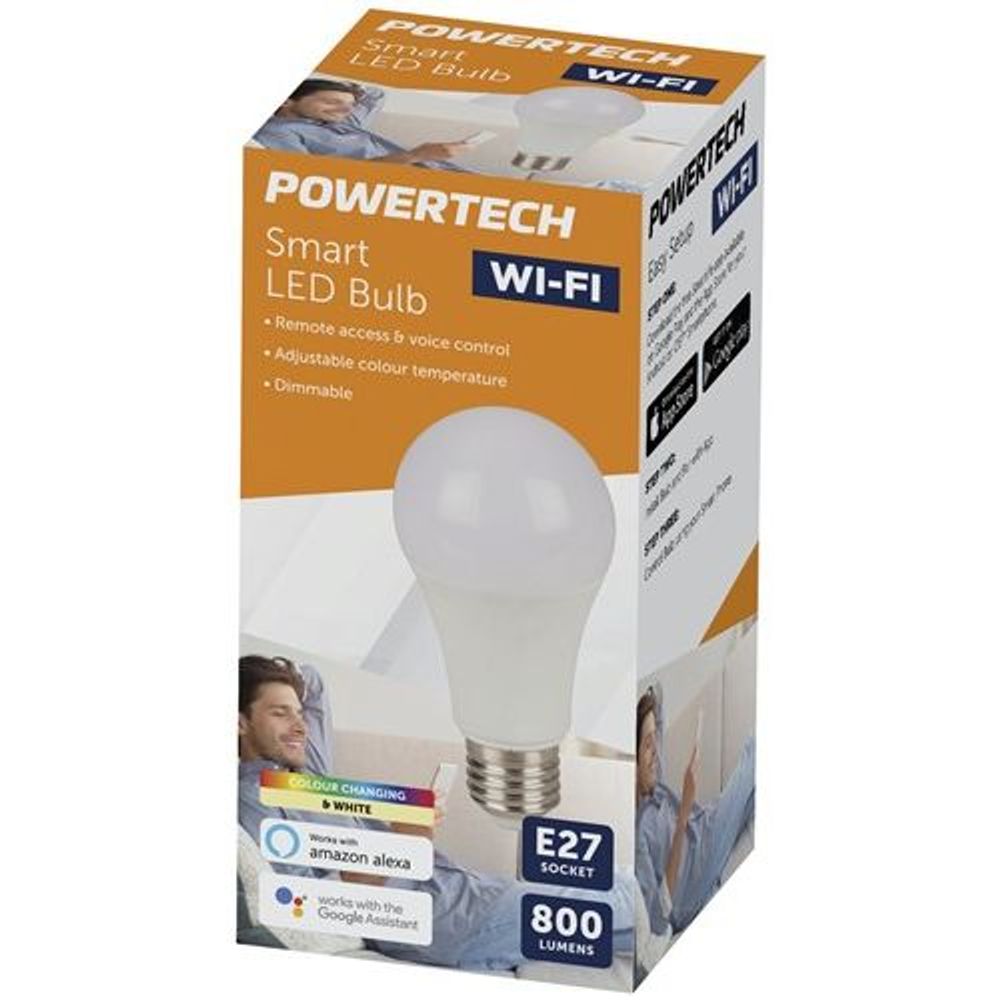 PowerTech Smart LED bulb Wi‑Fi retail box, E27 socket, 800 lumens