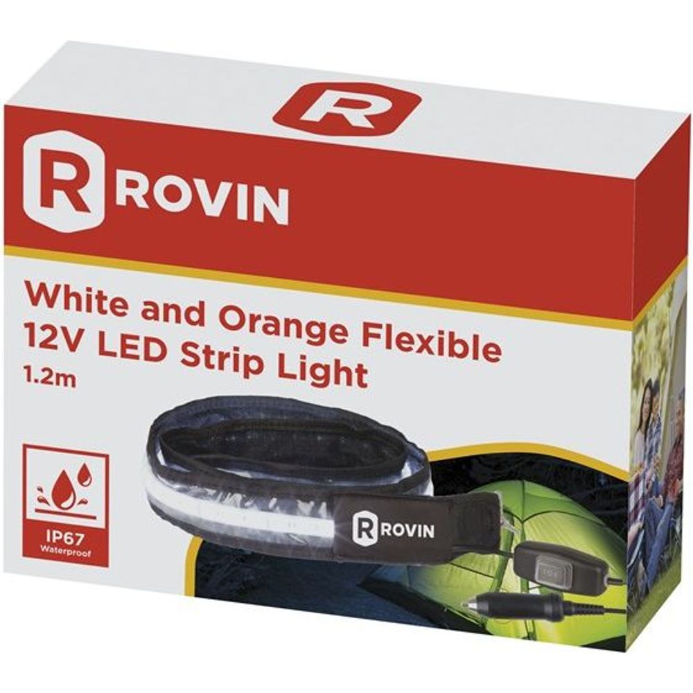 Rovin box: white and orange flexible LED strip light, 1.2m, IP67 waterproof