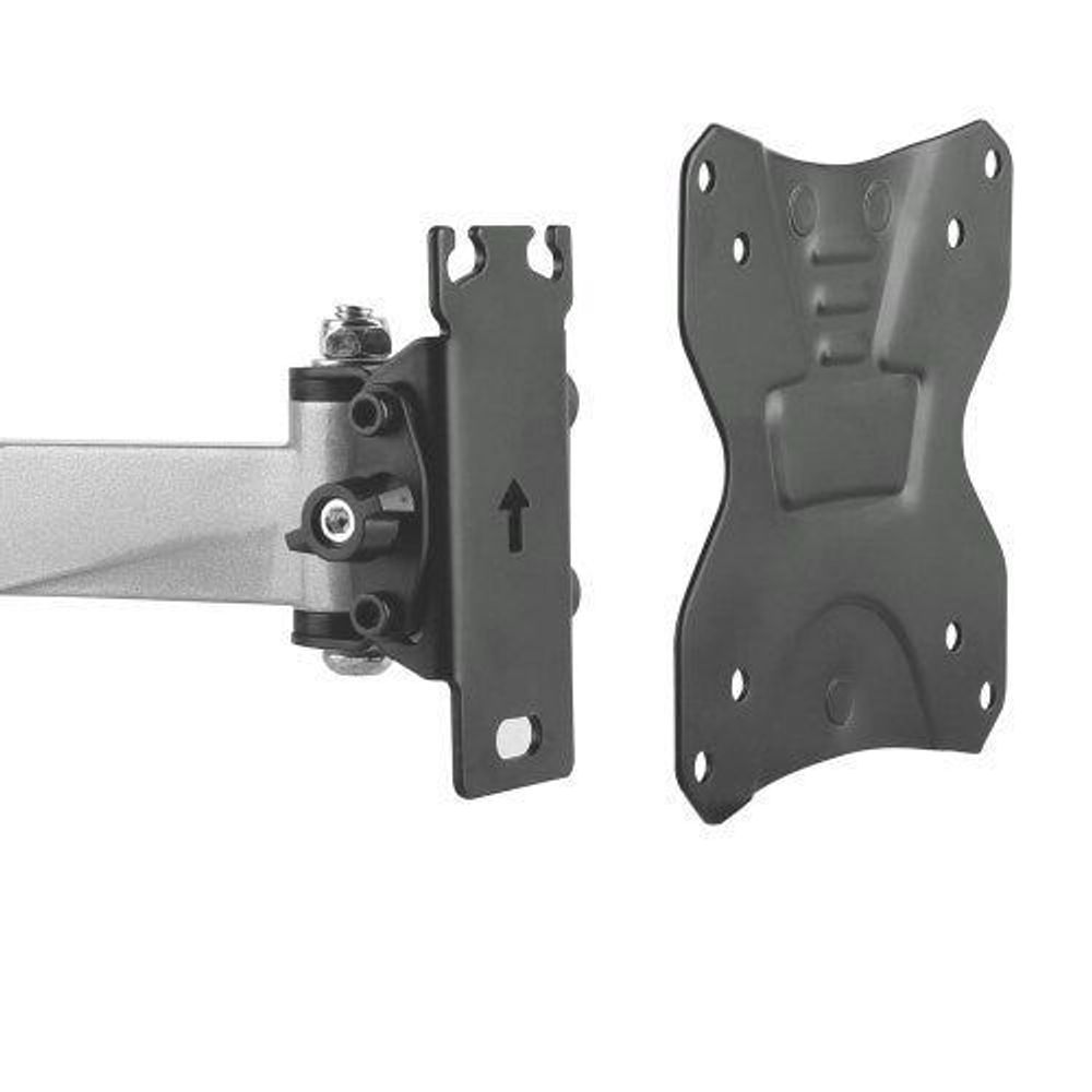 Swing arm LCD monitor bracket with black VESA plate and tilt joint