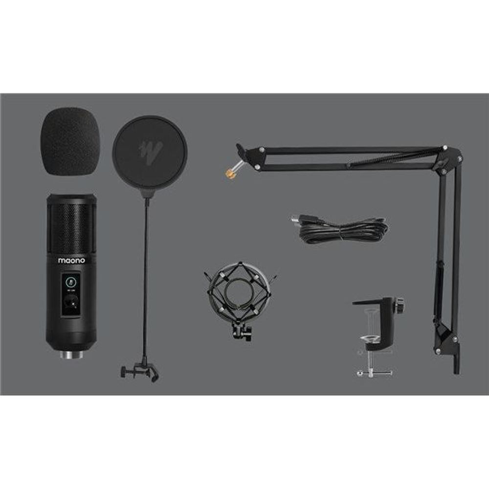 Maono podcast mic accessory set: condenser mic, shock mount, arm, pop filter, cables