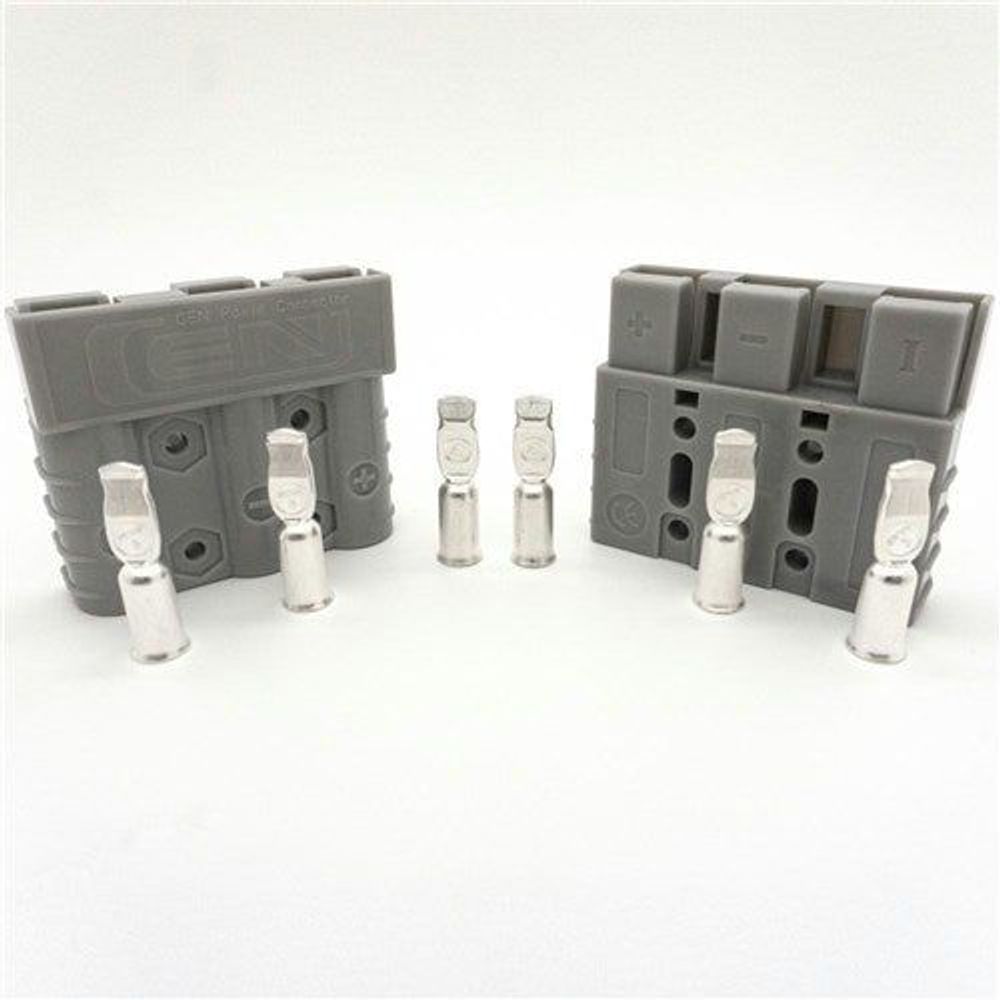 3-pin high-current connector twin pack, gray housings with three metal pins each