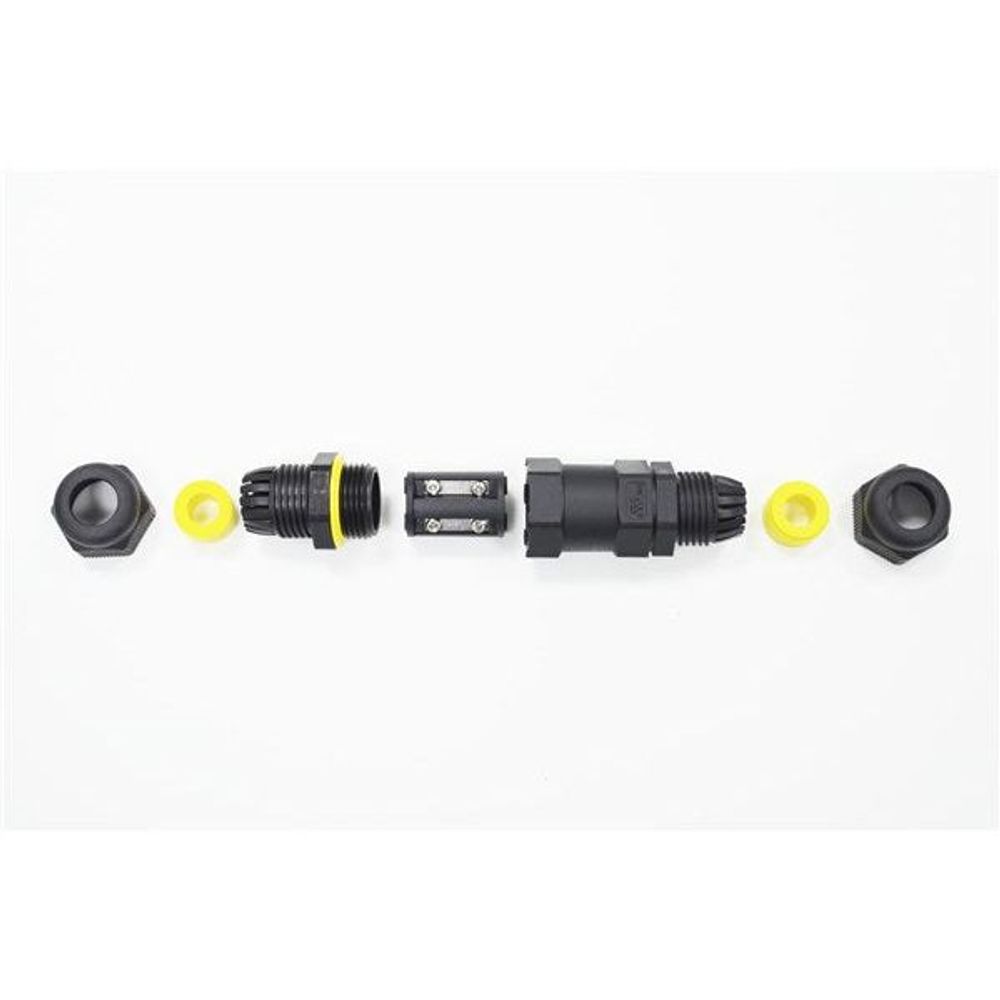 3P inline screw-in cable joiner parts kit: black body, yellow seals, nuts