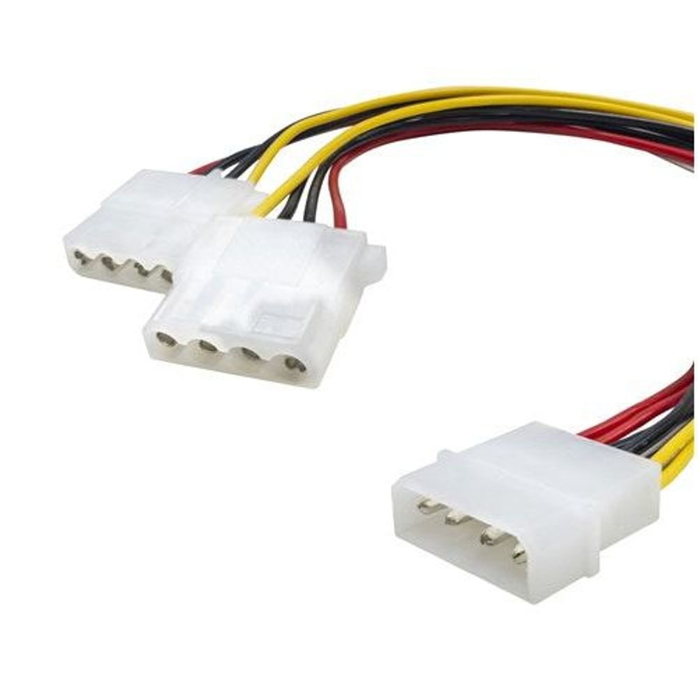 4-pin power splitter cable with two white connectors and red, yellow, black wires