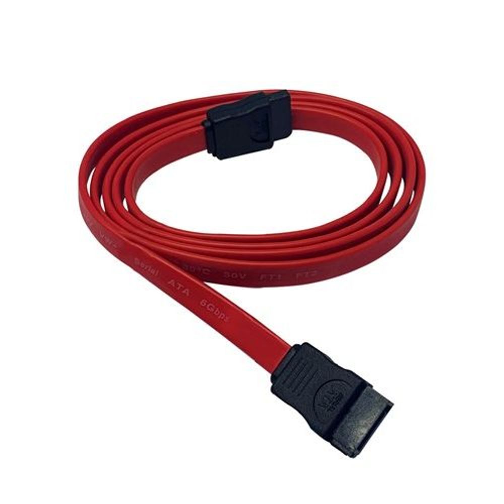 Red 7-pin SATA cable, female-to-female connectors, 1m length