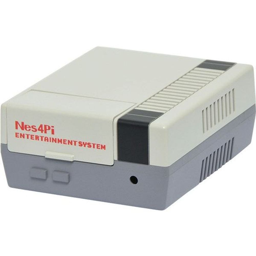 Light gray retro gaming case with NES4Pi label and vented side panels