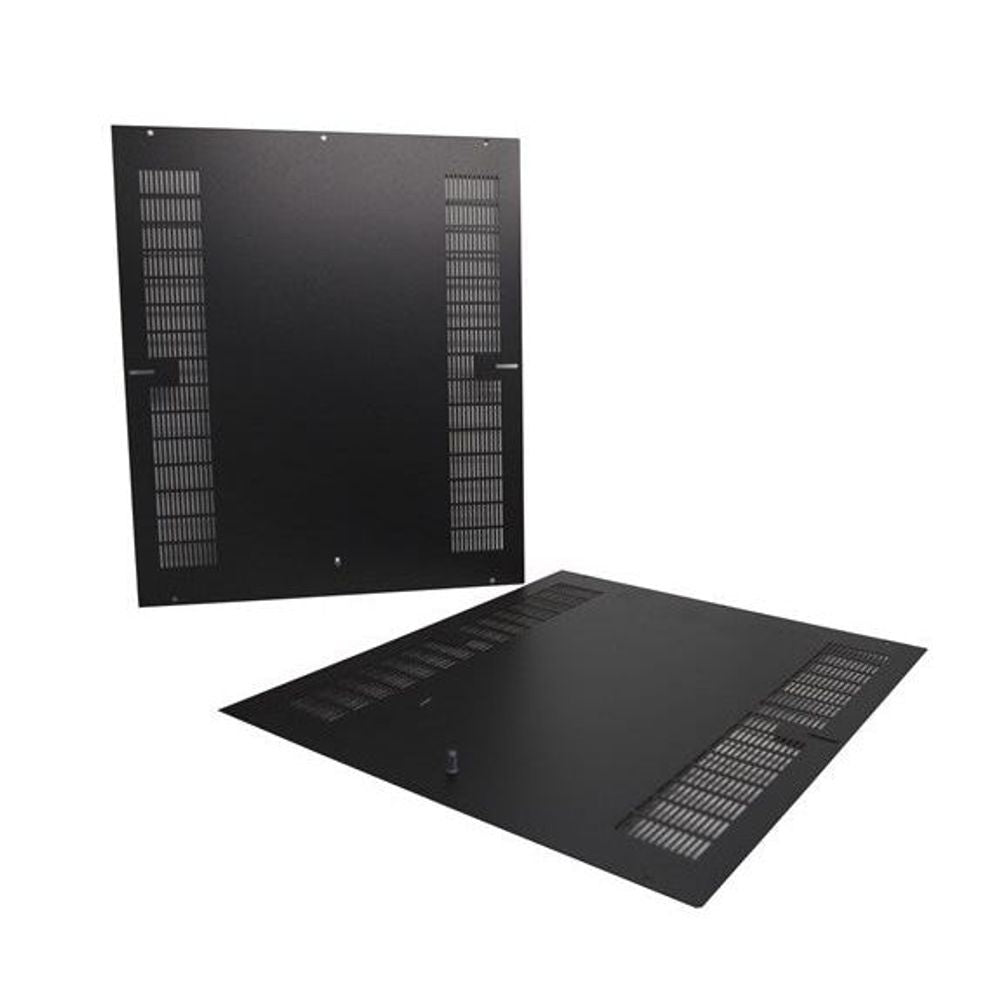 Rack enclosure cover panels with vented grid ports, black