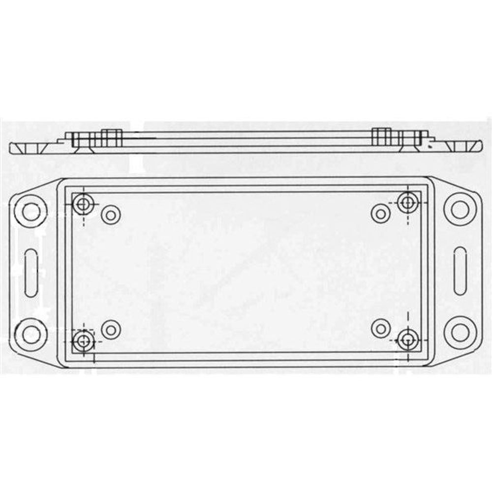 Jiffy box mounting layout line drawing with rectangular outline and corner holes