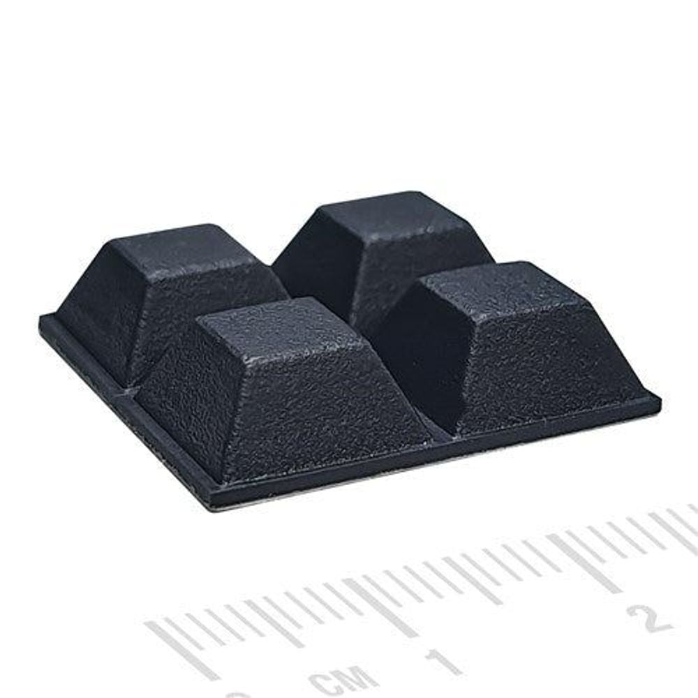 Set of 4 dark rubber stick-on feet with square pads on peel-and-stick backing