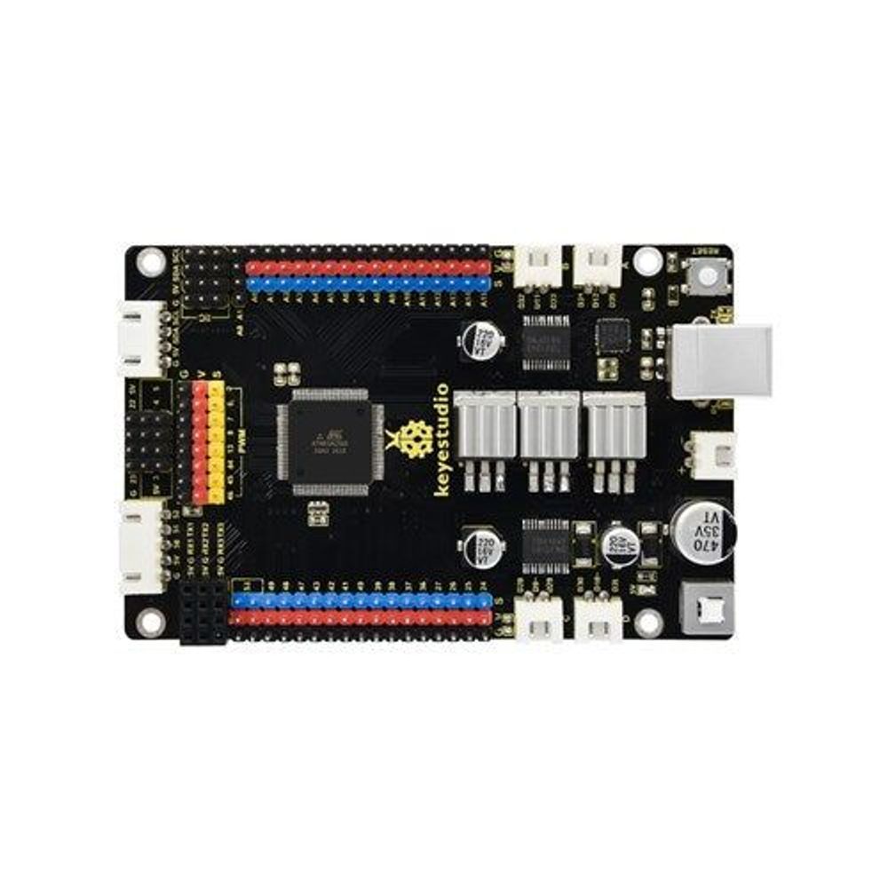 Duinotech MEGA 2560 r3 front PCB, black circuit board with chips and pin rows