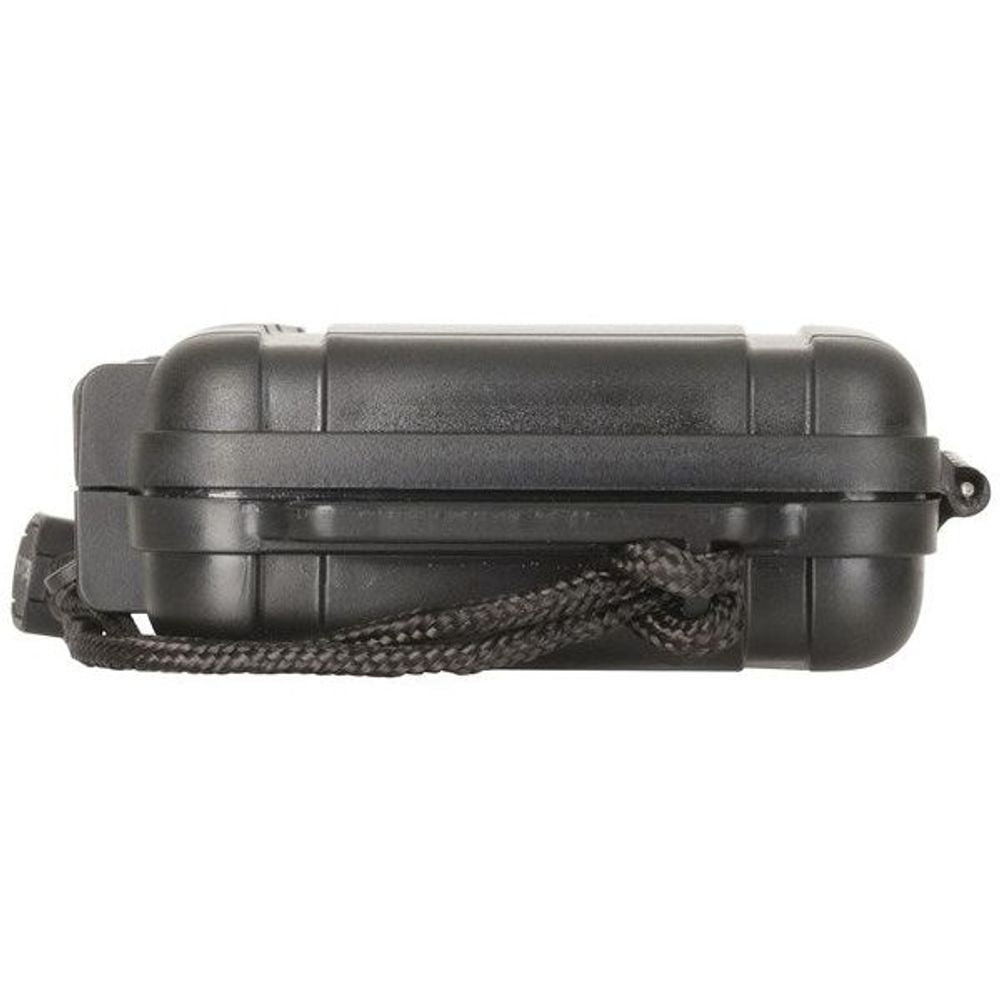 Black waterproof ABS plastic case with carrying strap and textured shell