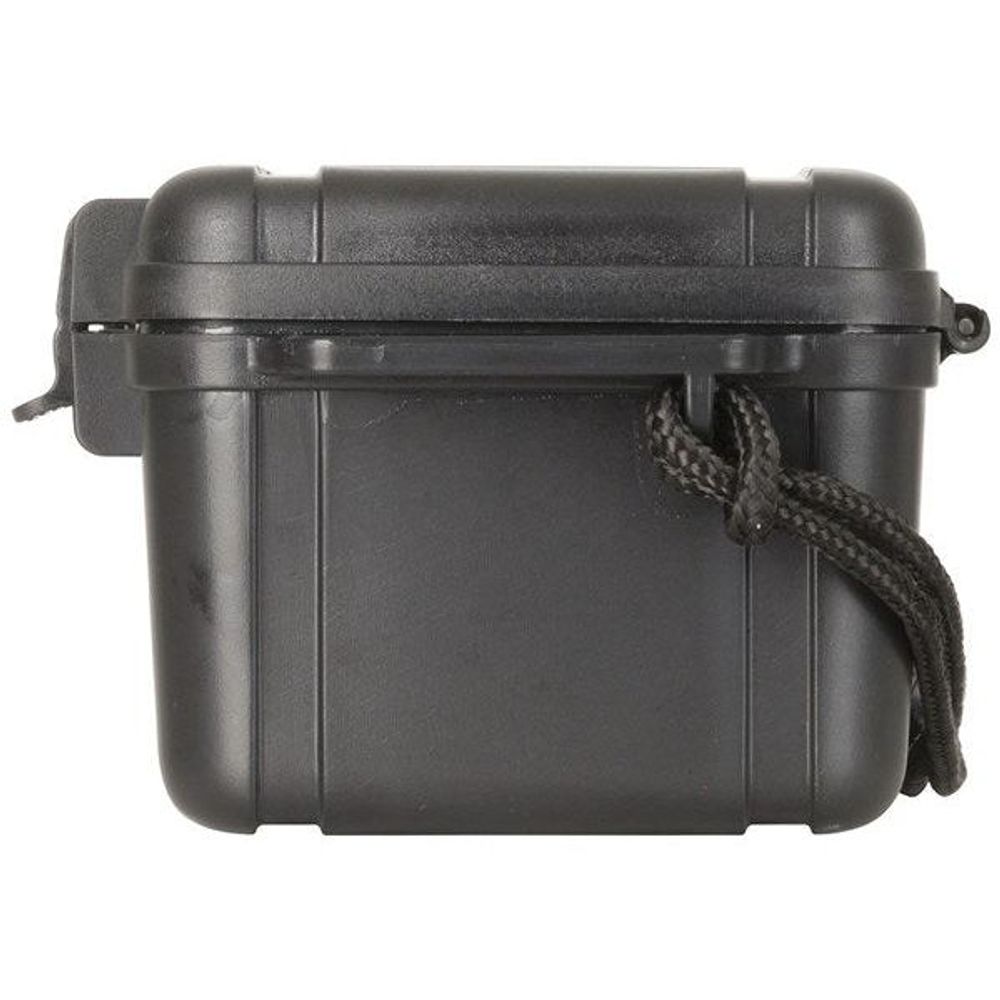 Black ABS plastic waterproof case with lanyard cord and side texture