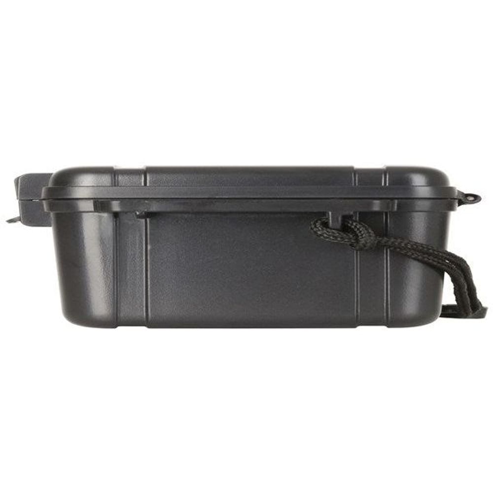 Black waterproof ABS plastic case with strap loop and side latch