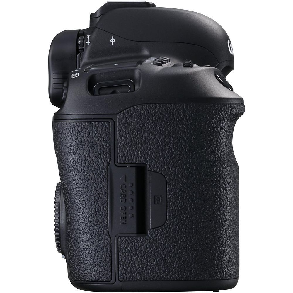 Black Canon EOS 5D Mark IV DSLR camera body, rear view with textured grip