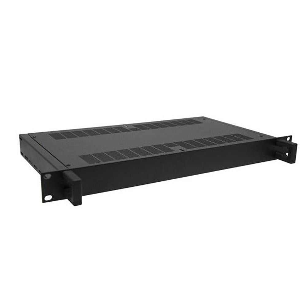 19-inch rack equipment enclosure, dark gray vented top grille with side mounting tabs